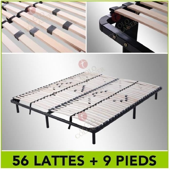 Sommier à lattes 160x200 Pieds inclus  Résistant acier et bois Fermeté réglable Démontable
