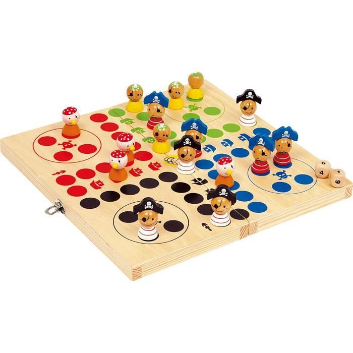 Small Foot 10951 Ludo -ile aux pirates- en bois, échiquier dans un design de pirate original, échiquier pliable. 4600
