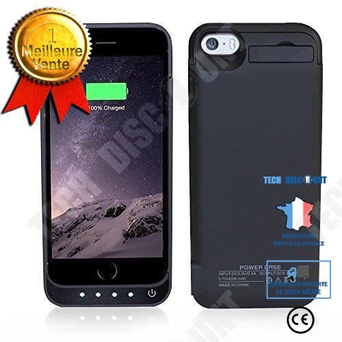 TD® Coque Batterie Secours 4200 mAh pour iPhone 5- 5c - 5S Blanc- Power Bank -Affichage LED -Port Supplémentaire d'urgence Noire