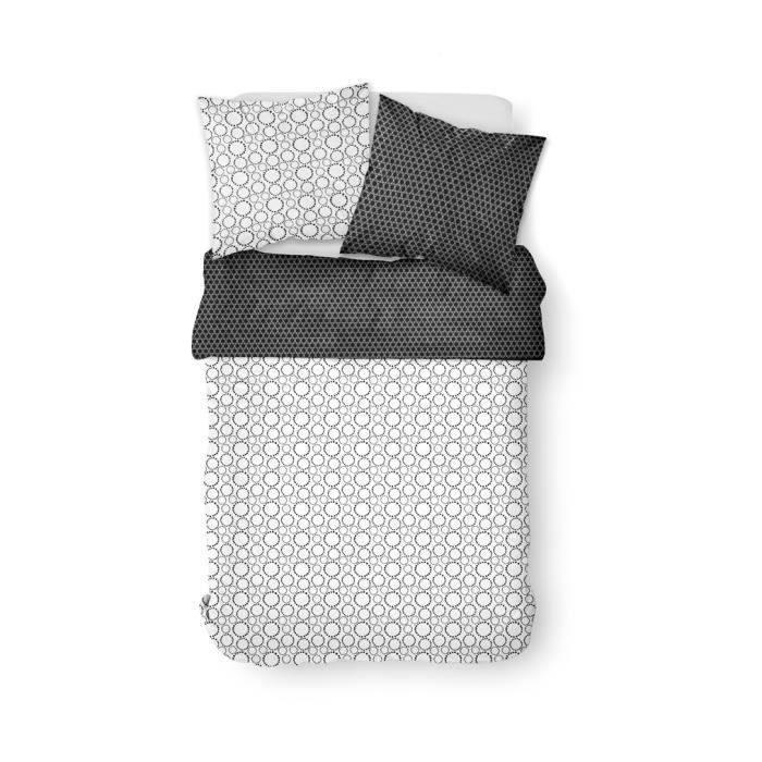 Parure de lit 2 personnes 240X260 Coton imprime blanc Graphique SUNSHINE