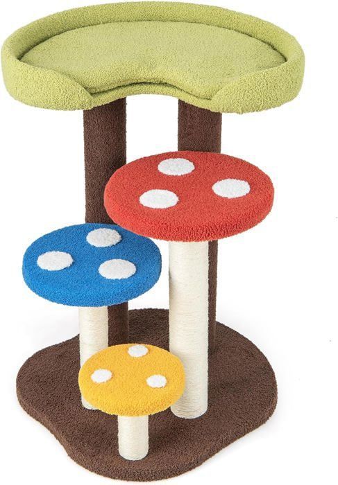 Meilleurs prix pour GOPLUS Arbre à Chat, Forme Champignon, avec Poteau en Sisal Enveloppant, Planche à Griffer, Balle à Ressort, Condo, Plateform, 94cm