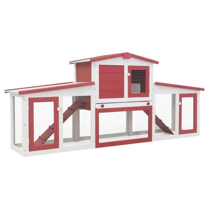 Meilleurs prix pour Cage/Clapier large dextérieur Rouge et blanc 204x45x85 cm Bois SS00157029