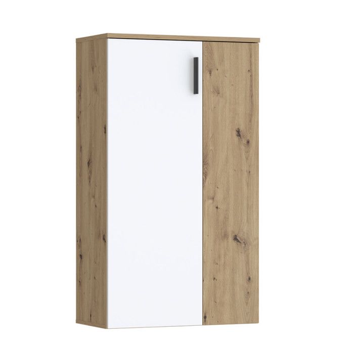 Meuble à Chaussures 2 portes décor bois de chêne et blanc mat – AMELIE Meubletmoi