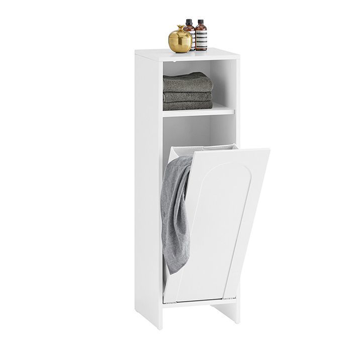 SoBuy Armoire à Linge Salle de Bain 30x30x97 cm Blanc MDF 1 Compartiment 1 Panier à Linge Amovible Compact et Pratique