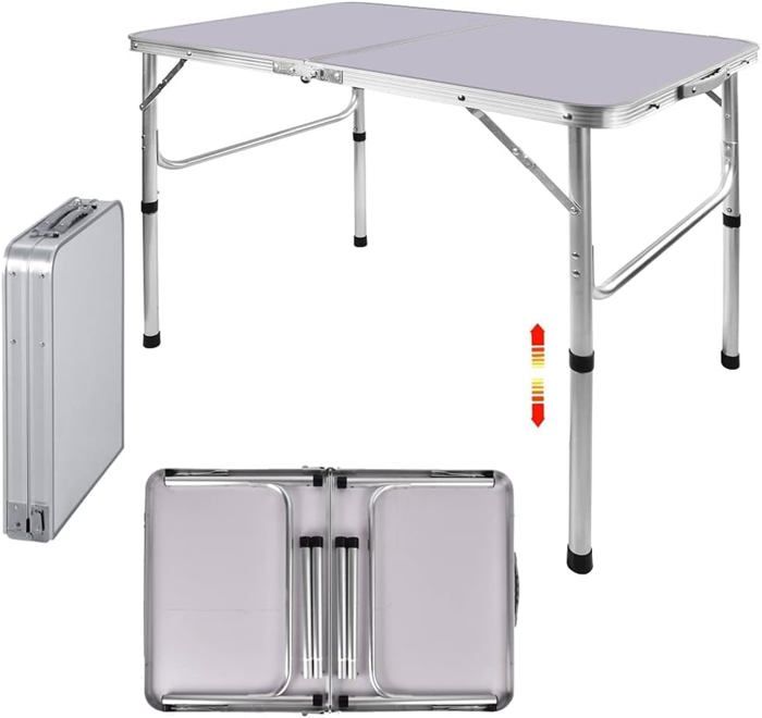 Table de Camping Pique DAYPLUS - Nique Pliante - Table de jardin en Aluminium et MDF - 90 x 60 x 37/67 cm - 2 Réglable Hauteur