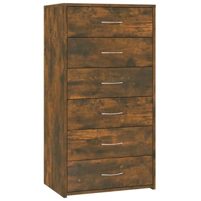 Buffet basarmoire commode Buffet avec 6 tiroirsmeuble de rangement Chêne fumé 50x34x96cm Bois dingénierie 1529508 FrenchDays
