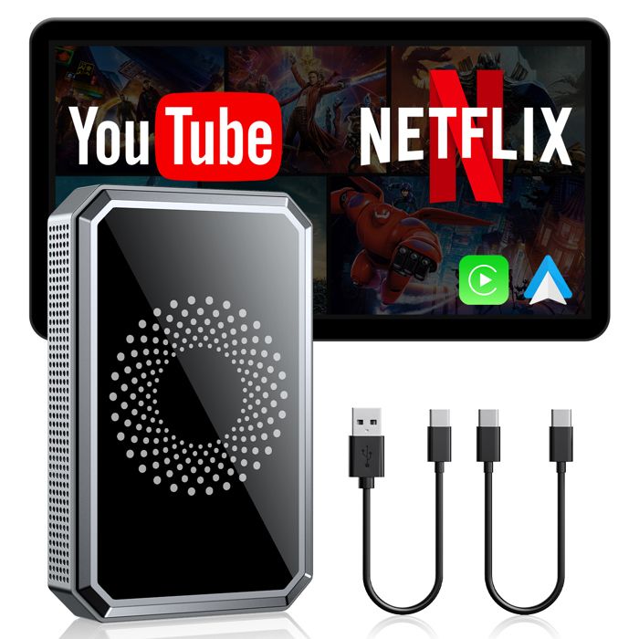 Adaptateur Carplay Sans Fil Android Auto AI-BOX Multiple App Vidéo Function Mirror Link Compatible Carplay Filaire Voiture