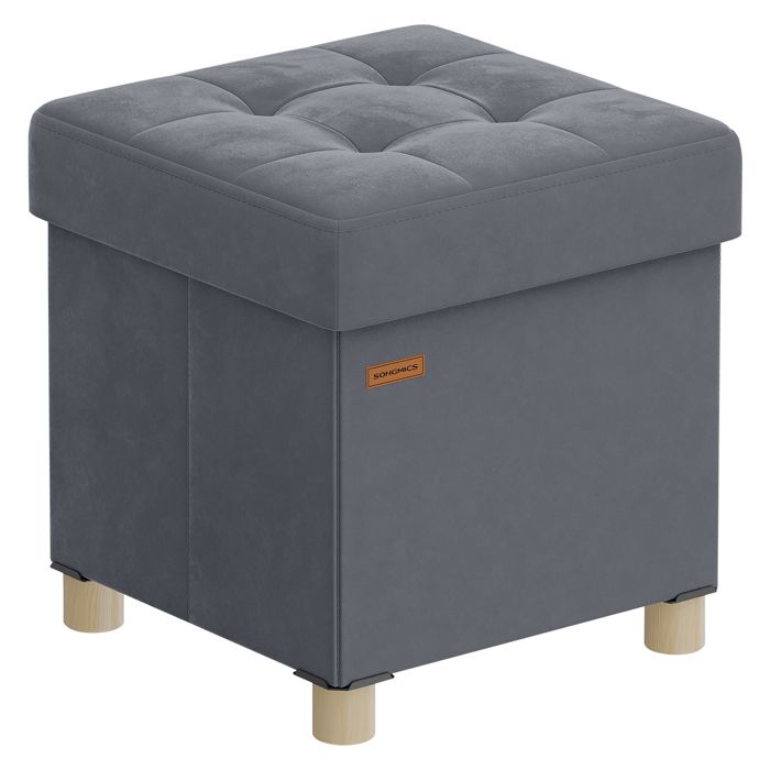 Tabouret de Rangement Cube Pliable 38 x 38 x 40 cm 37 L Surface en Velours pour Chambre Salon Dortoir Gris Ardoise