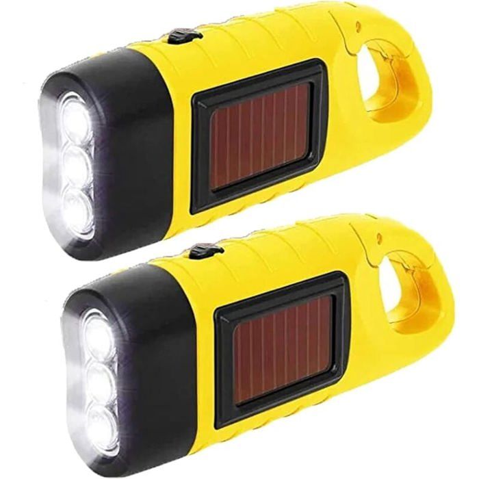 Lot de 2 lampes de poche à manivelle Lot de 2 lampes de poche LED solaires Lampe de poche Manivelle LED rechargeable Étanche
