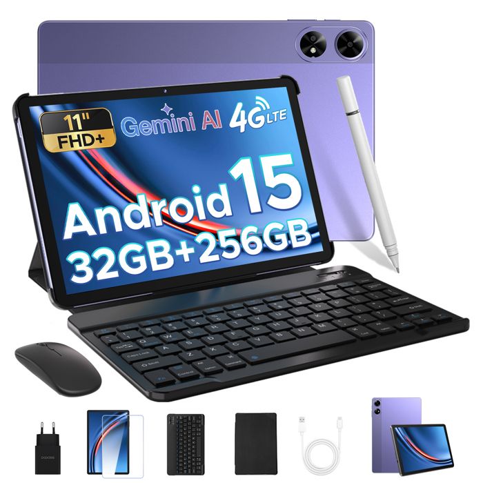 Tablette tactile 11 pouce DOOGEE TAB G6+ Avec clavier 9+24 Go étendue + 256 Go Android 15 – 8000mAh Widevine L1/Dual SIM PC- Violet