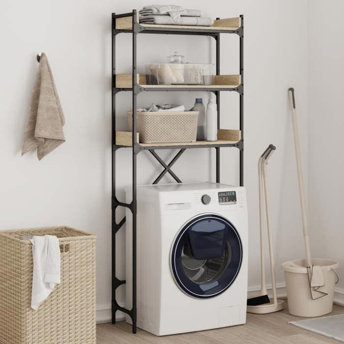 VENE-FLASH Étagère de lave-linge - armoire de la salle de bain - chêne sonoma 67x25x163 cm bois ingénierie @57437 @