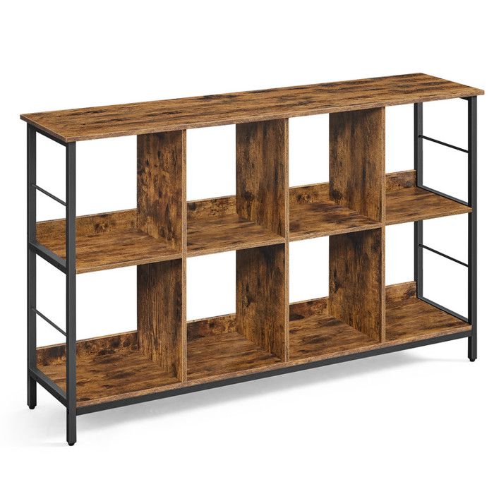 Bibliothèque 2 Niveaux Style Industriel 8 Cubes pour Salon Bureau Entrée Cuisine 33 x 1326 x 80 cm Marron Rustique et Noir