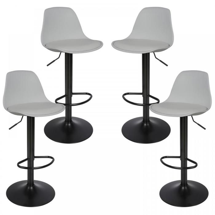 MIPAN.Lot de 4 tabourets de Bar- Tabouret de Bar en Pu - Tabourets de Bar Cuisine - Rotative à 360 + Réglable en Hauteur - Gris