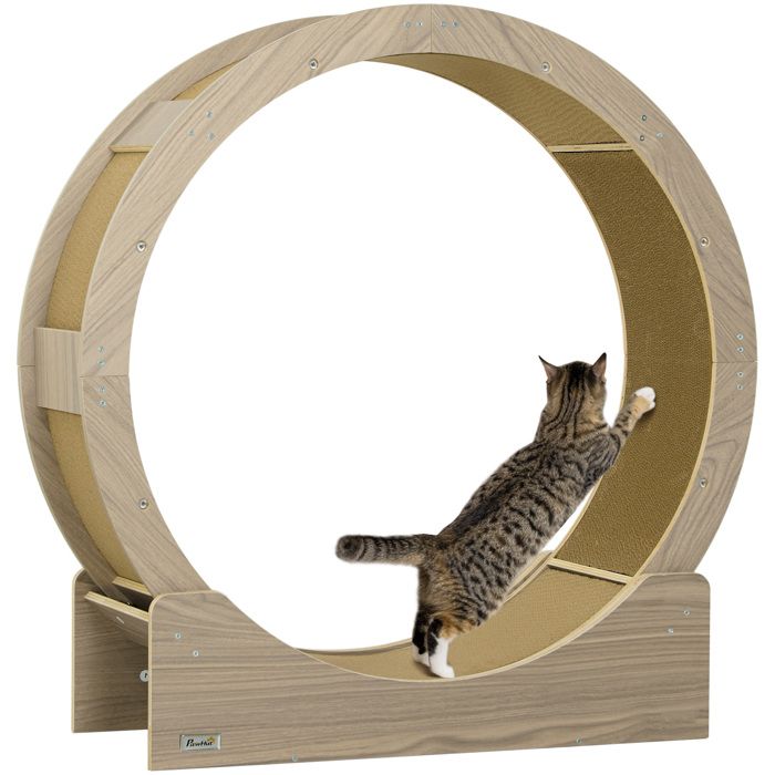 Meilleurs prix pour Roue dexercice pour chat - roue de course - PawHut - frein sécurisé et tapis de grattage amovible - silencieux - 91 cm - marron