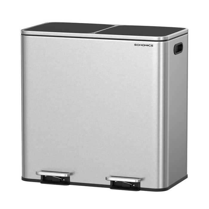 Poubelle à Double Compartiment - SONGMICS - 2 x 40 L - Pédales Métal - Argent