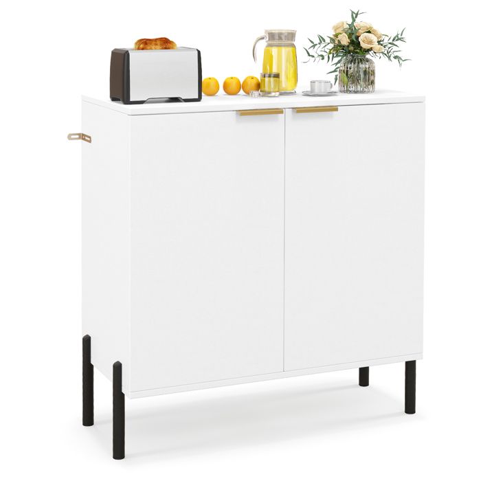 GIANTEX Buffet Cuisine Moderne Armoire de Rangement à 2 Portes Pieds en Métal Salon Chambre 70 x 37 x 78 cm Blanc
