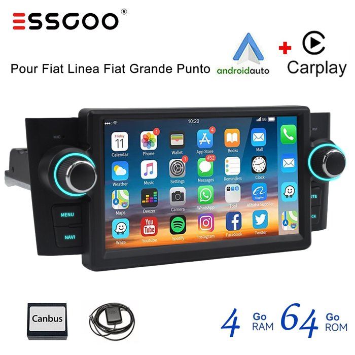 Car Radio Stereo for Fiat Grande Punto Linea 2007-2012, Android 12 Head Unit Touch Screen Built in Apple Carplay Andriod Auto DSP IPS Bluetooth GPS Navigation (8-Core 6+128GB