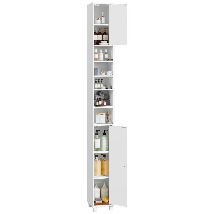 Yaheetech Armoire de Salle de Bain Haute Étroite Colonne avec Étagère Réglable Meuble de Rangement Compact Blanc