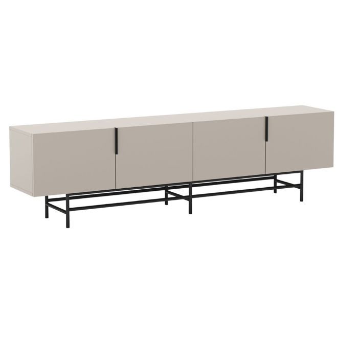 Meuble TV 4 portes en mélaminé beige et piètement en métal laqué noir - ALDINE Meuble TV 4 portes en mélaminé beige et piètement en métal laqué noir - ALDINE
