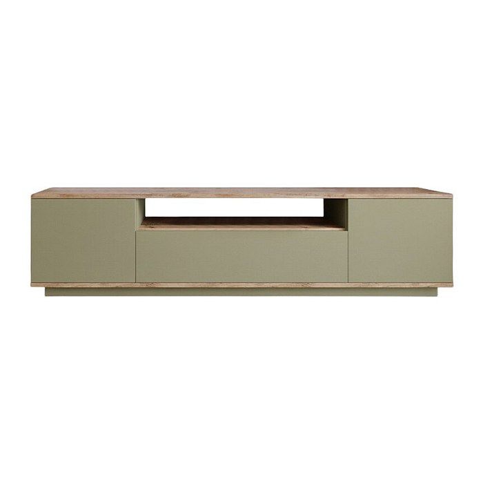 Meuble TV avec 3 portes et 1 niche - Vert sauge et naturel - LOTULA