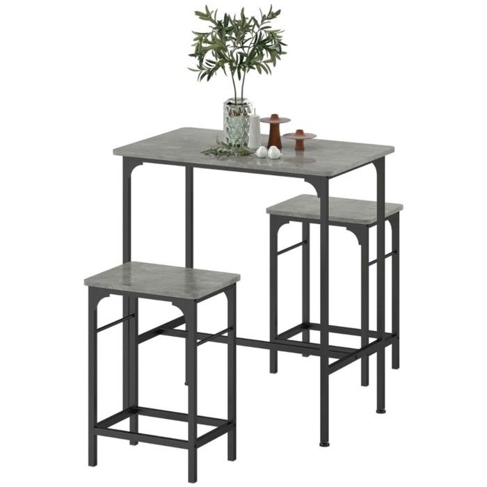 Ensemble table de bar avec 2 tabourets repose-pieds antidérapant table à manger cuisine salle à manger gris 80x50x87cm Ensemble table de bar avec 2 tabourets repose-pieds antidérapant table à manger cuisine salle à manger gris 80x50x87cm