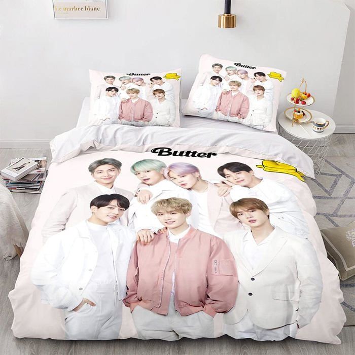 Parure housse couette BTS 3D 220*240cm + 2 taies 65*65 avec fermeture éclair