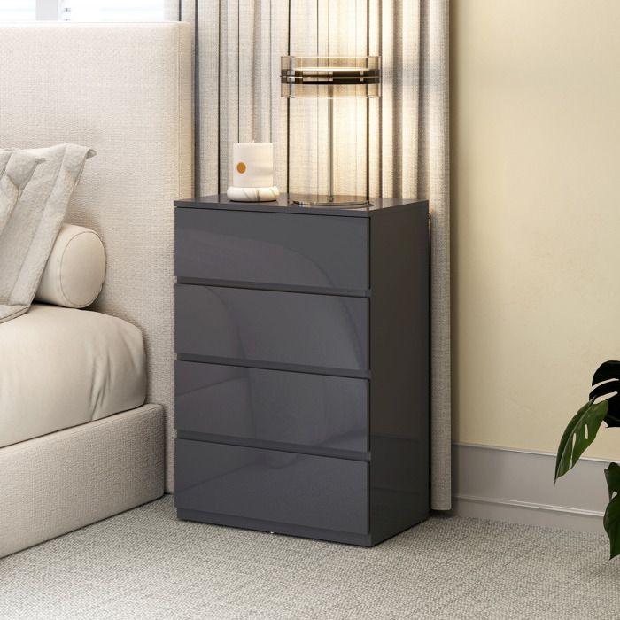 MOTHINESSTO5657-Commode 4 tiroirs meuble de rangement à haute brillance fermeture douce et silencieuse 55 x 34 x 80 cm gris