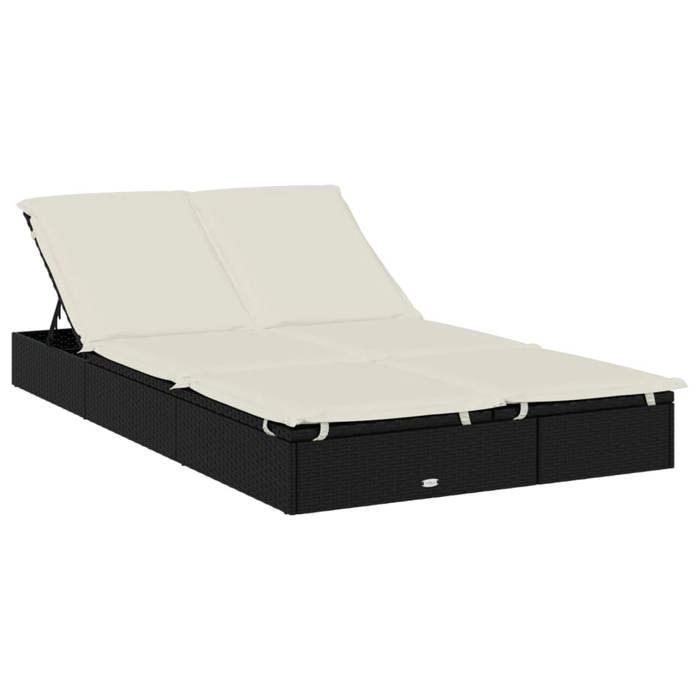 27731& CHIC Chaise longue à 2 places Bains de soleil lit de jour dextérieuravec coussins noir - résine tressée - 201x110x20/23/3