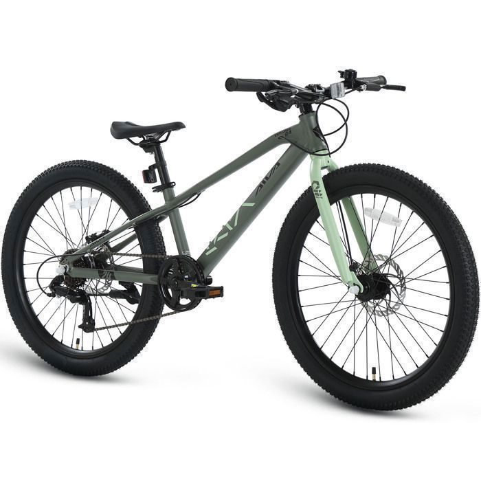 Vélo VTT AIVA 24 – Tout Terrain 7 Vitesses Freins à Disque– Cadre en alliage daluminium – Pour Homme/Femme - Vert