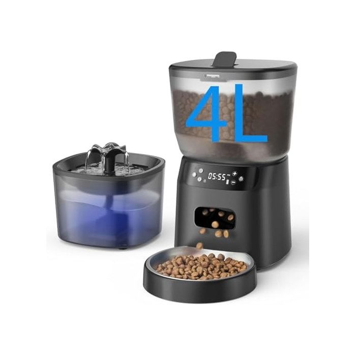 Distributeur automatique de croquettes - ACUTEDGE - 6 L - Batterie - Portions ajustables - Noir