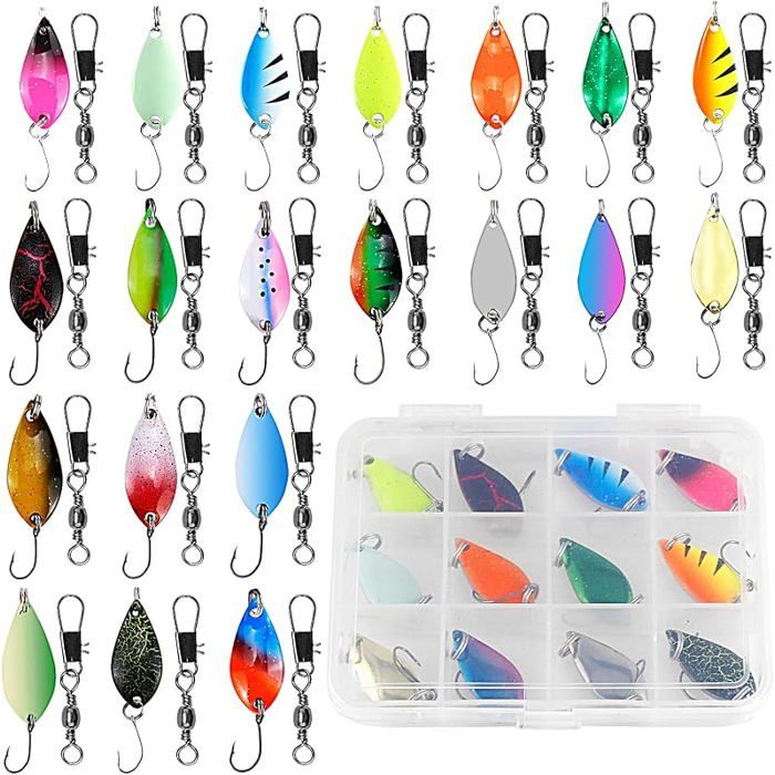 Cuillère de Pêche à Truite 20 Pièces Ondunte 5g Avec Hameçon Simple et Sac De Rangement