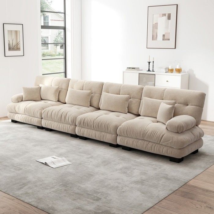 Canapé Angle Marron 406x77x81cm - 4 Places Chenille Modulable - Assise Profonde Canapé-lit - Salon Confort - Design Moderne Durable Canapé Angle Marron 406x77x81cm - 4 Places Chenille Modulable - Assise Profonde Canapé-lit - Salon Confort - Design Moderne Durable