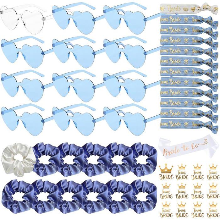49 Pièces Lunettes en Forme de Coeur Bracelets Team Bride Autocollants Kit Lunettes Evjf 12 Paires Bracelets Team Bride Lunette