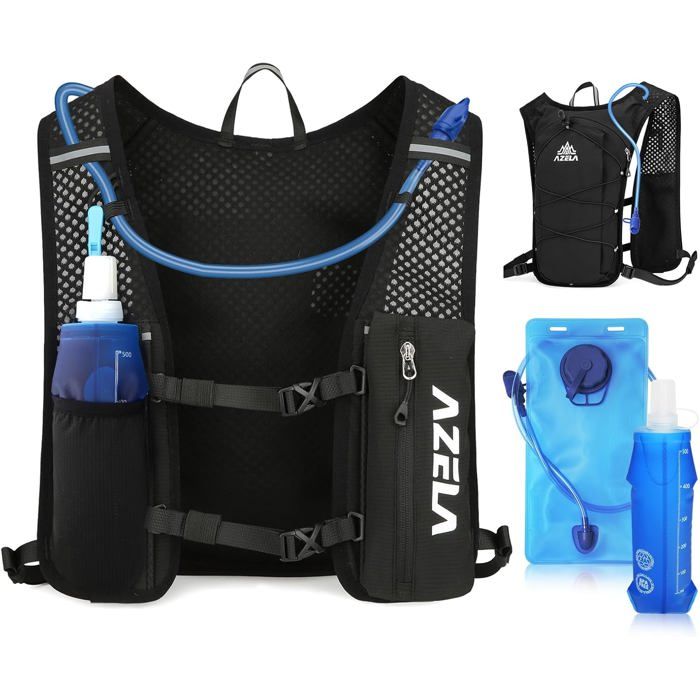 Gilet de course unisexe avec réservoir dhydratation 2L + bouteille souple 500 ml sac à dos léger pour marathon et vélo