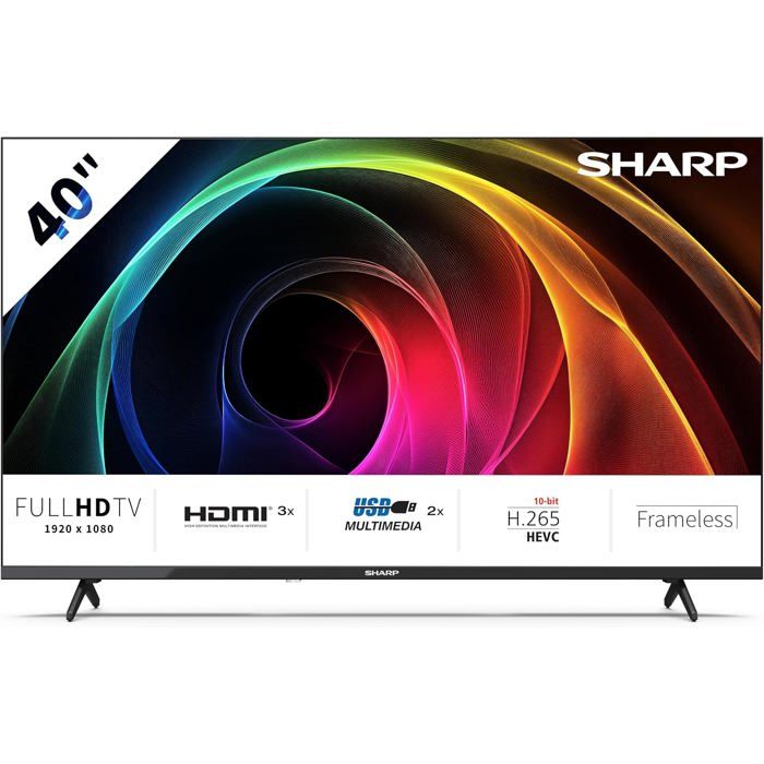 40HA1305E TV 40 Pouces Full HD Sans Cadre 60 Hz Non Smart TV 3 HDMI 2 USB 2x8W Noir