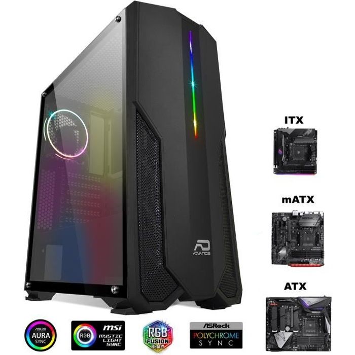 Boitier PHOENIX ADVANCE PC Tour Gaming ATX- ITX -mATX 2 ventilateurs RGB