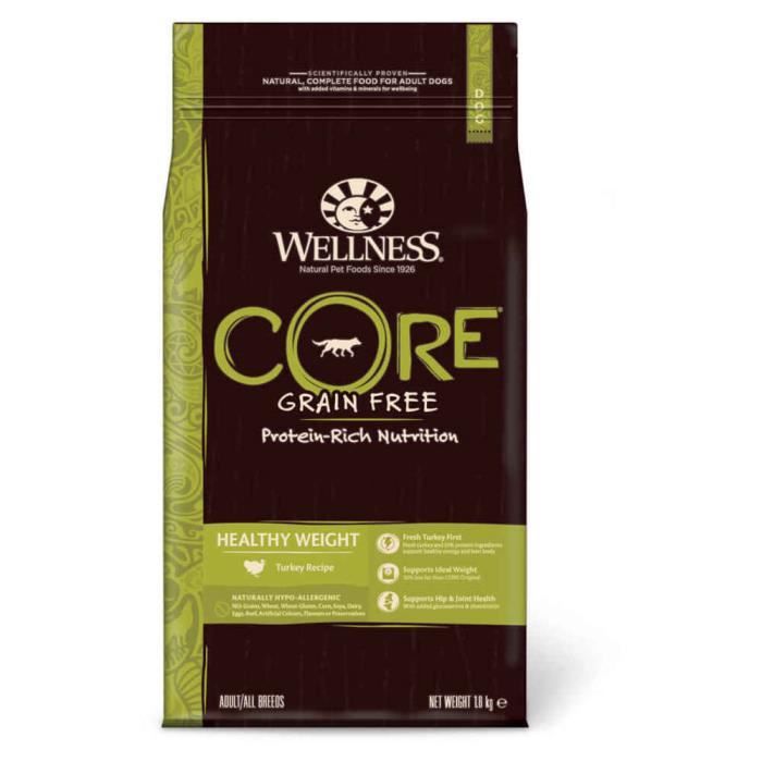Croquettes Light à la Dinde - Wellness CORE - 1 8Kg - Sans céréales - Riche en protéines - Pour chiens adultes