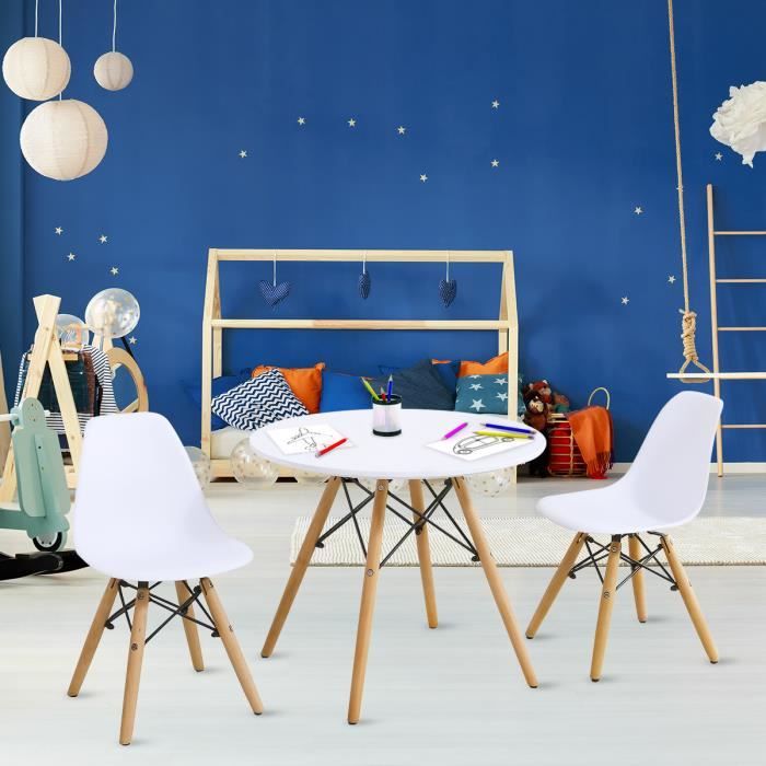 Costway Ensemble De Table Et Chaises Pour Enfants Inclus 1 Table Et 2 Chaises De Style Scandinave Pour Enfant De 3 A 12 Ans Blanc Cdiscount Puericulture Eveil Bebe