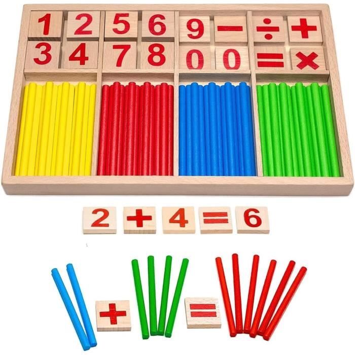 Jouet éducatif Montessori En Bois — Mathématiques Pour 4-6 Ans, Double Face, Chiffres, Bâtonnets, Cartes, Cadeau école Maternelle