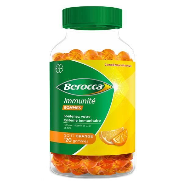 Berocca® Immunité gommes Multivitamines et minéraux Complément alimentaire Goût Orange 120 gommes