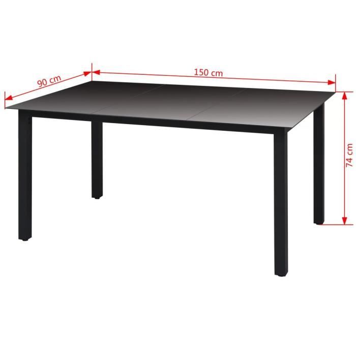 Table de jardin - KAI - Noir - Aluminium - Verre résistant - 150 x 90 x 74 cm