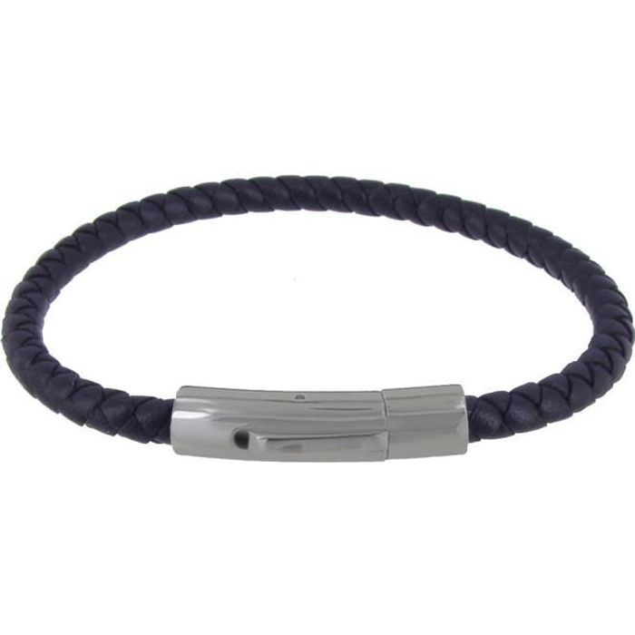 LES POULETTES BIJOUX - Bracelet Homme Cuir Simple Tréssé Rond 19cm - Élégance Naturelle Au Quotidien