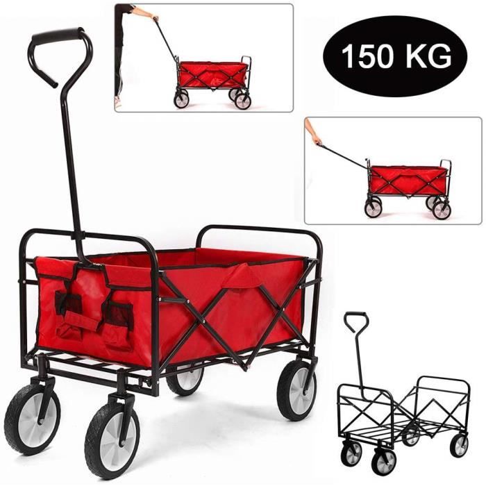 Chariot De Jardin Remorque A Main Pliable Avec 4 Roues Capacite