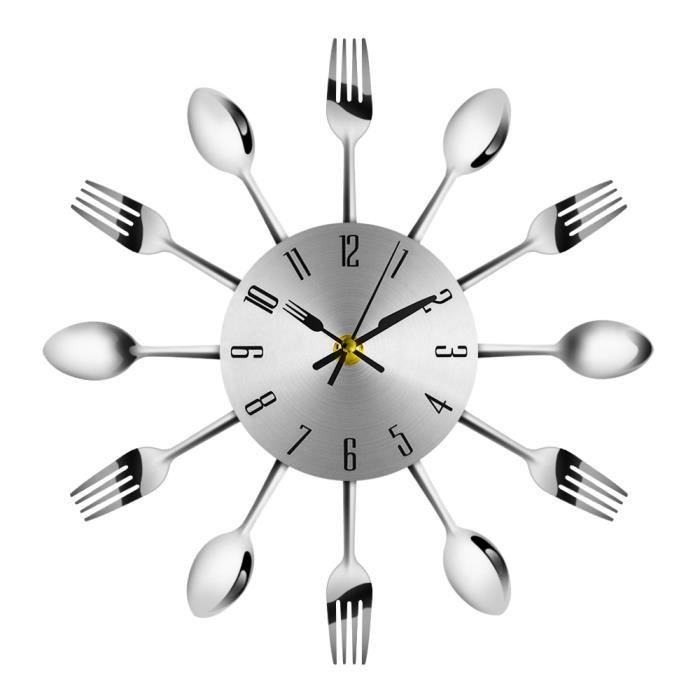 Horloge Murale De Cuisine Couverts Ustensiles Couteau Decoration De Fourchette Mouvement A Quartz Silencieux Design Moderne Achat Vente Horloge Pendule Cdiscount