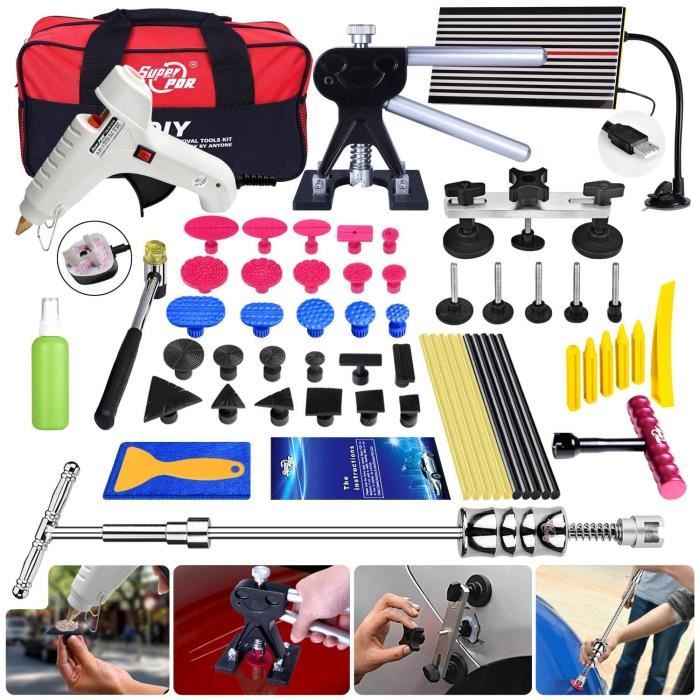 Uolor Kit Réparation Bosses Voiture Sans Peinture - Outil Débosselage Grêle, 7 Patins + Pistolet Colle Chaude