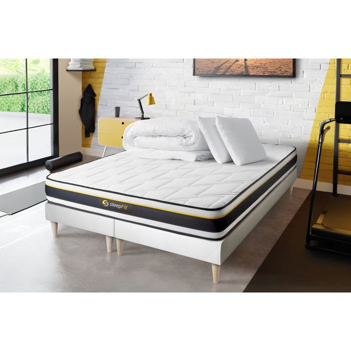 Pack double sommier 90x200 + matelas SOFT 180x200 + 2 oreillers mémoire de forme + Couette Percale