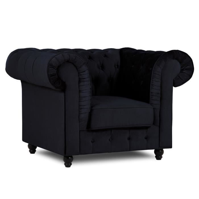 fauteuil chesterfield en velours noir - warren - 1 place - style classique - intemporel