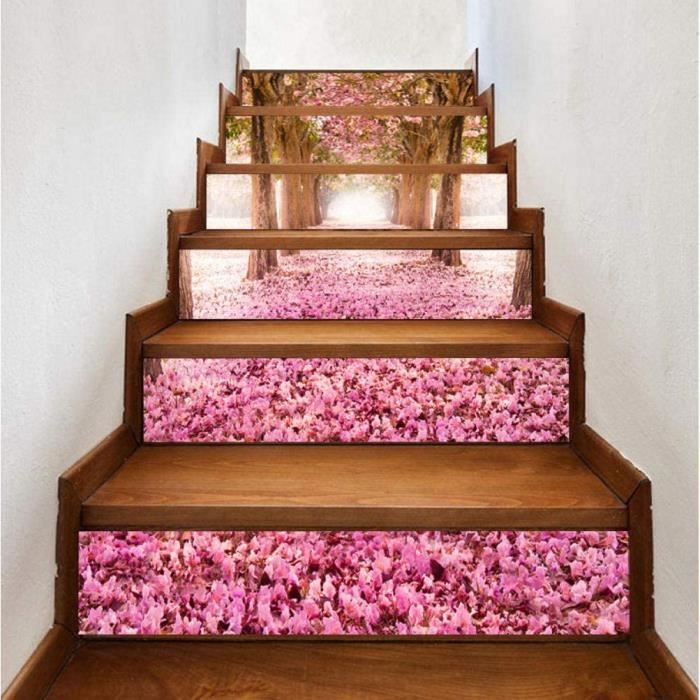 Stickers Carrelage Wwwmr Rose Cerisiers En Fleurs Escaliers Autocollants Bricolage Auto Adhesif Pvc Amovible Escalier Au 5739 Cdiscount Maison