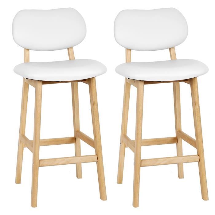 Lot De 2 Tabourets Bar Blanc De Haute Qualité Chaises Pieds