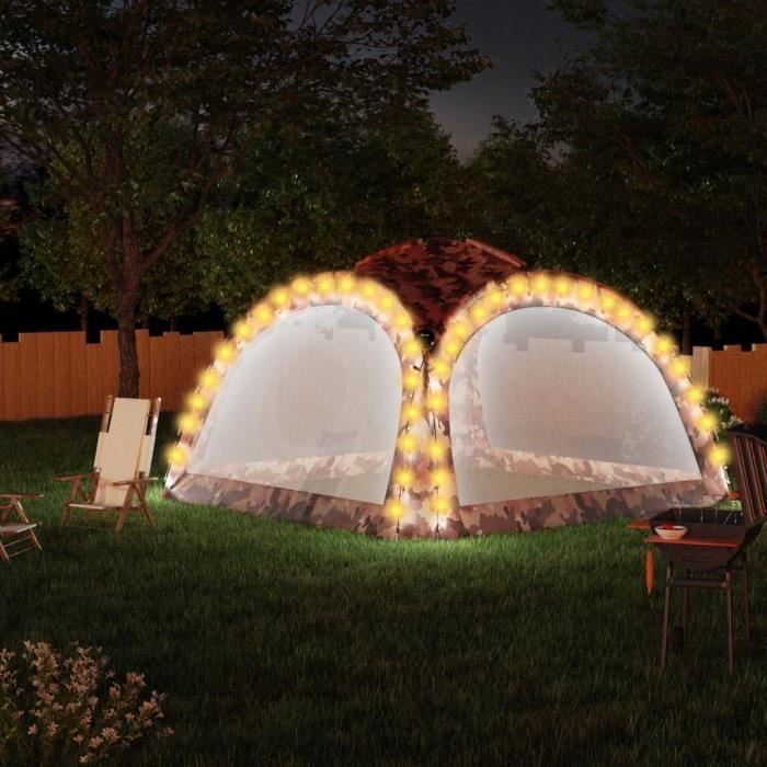 Tente de réception - Camouflage - 36x36x23m - Éclairage LED - Résistance UV et eau - 4 parois